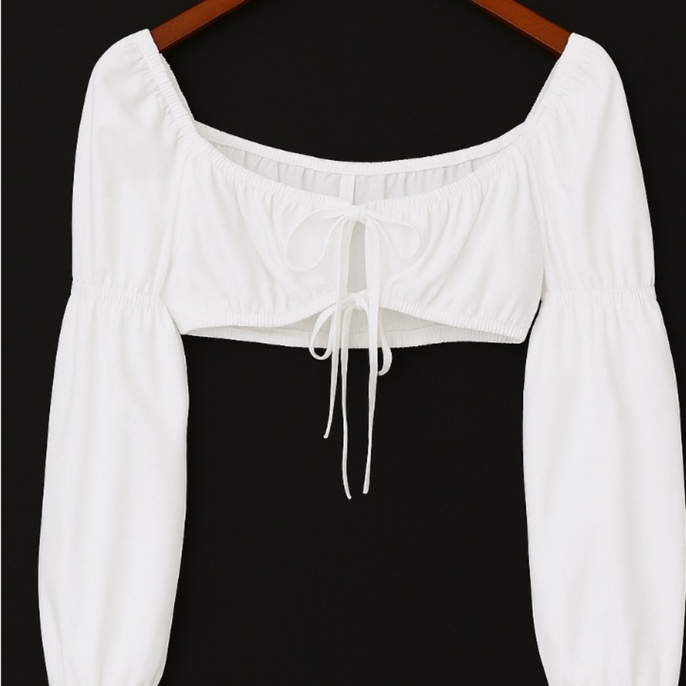 H&M Divided White Puff Sleeve Crop Top Women’s Size L